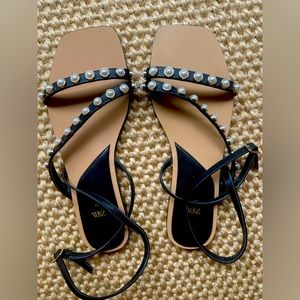 ZARA pearl studded leather strappy sandals